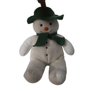White Snowman Stuffed Toy with Green Hat and Scarf